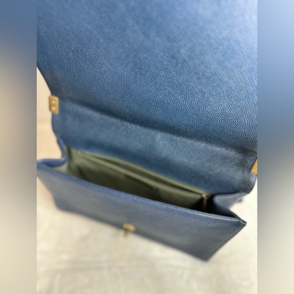 Authentic Chanel Blue Leather Medium LeBoy Bag Classic Flap - Picture 10 of 15